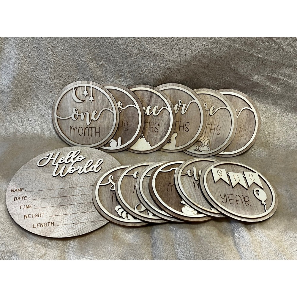Baby's First Year Monthly Milestone Wooden Discs